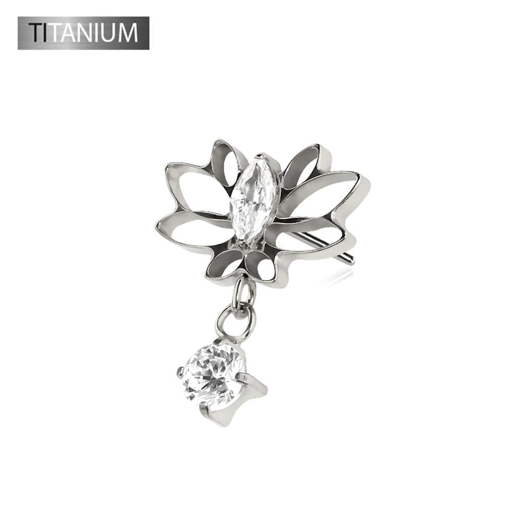 Premium G23 Titanium Lotus Outline Crystal Dangle Threadless Top