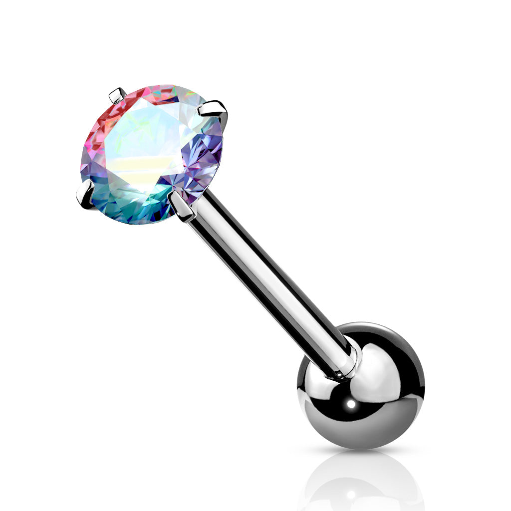 Premium Rounded Crystal Claw-set Tongue Barbell 14g