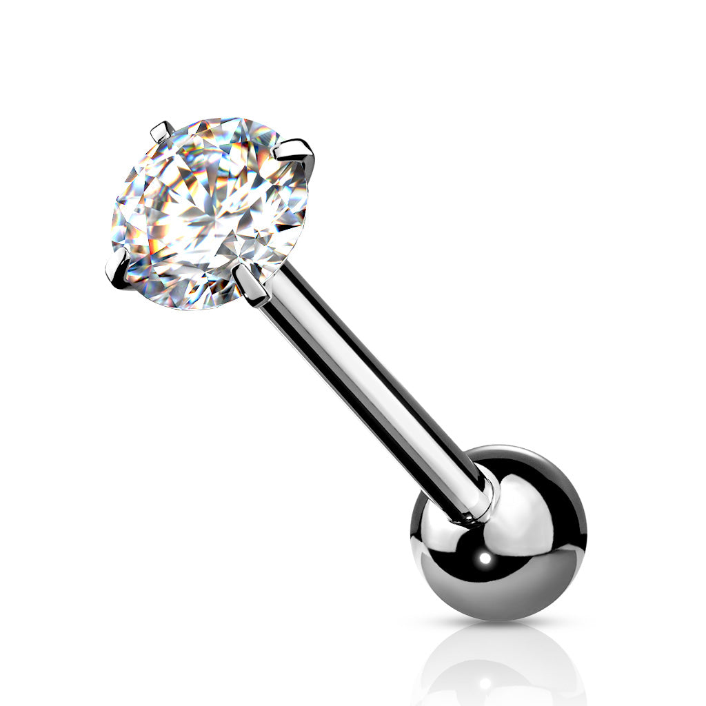 Premium Rounded Crystal Claw-set Tongue Barbell 14g