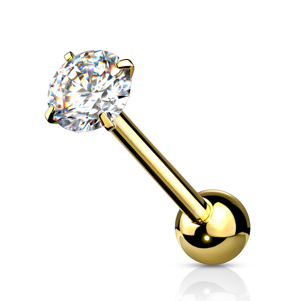 Premium Rounded Crystal Claw-set Tongue Barbell 14g