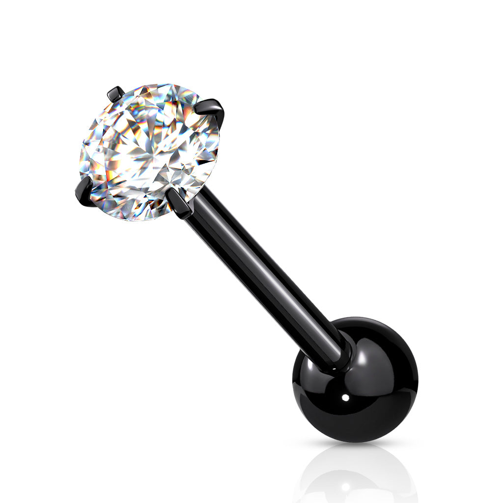 Premium Rounded Crystal Claw-set Tongue Barbell 14g