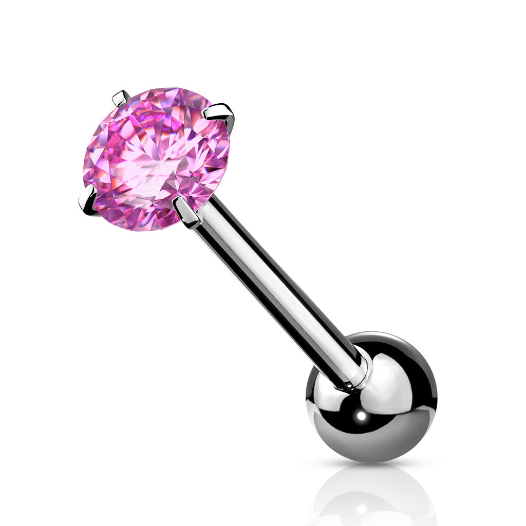 Premium Rounded Crystal Claw-set Tongue Barbell 14g