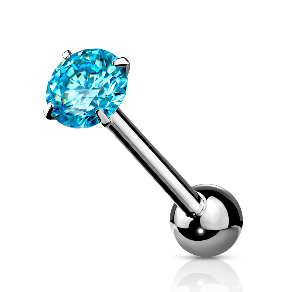 Premium Rounded Crystal Claw-set Tongue Barbell 14g