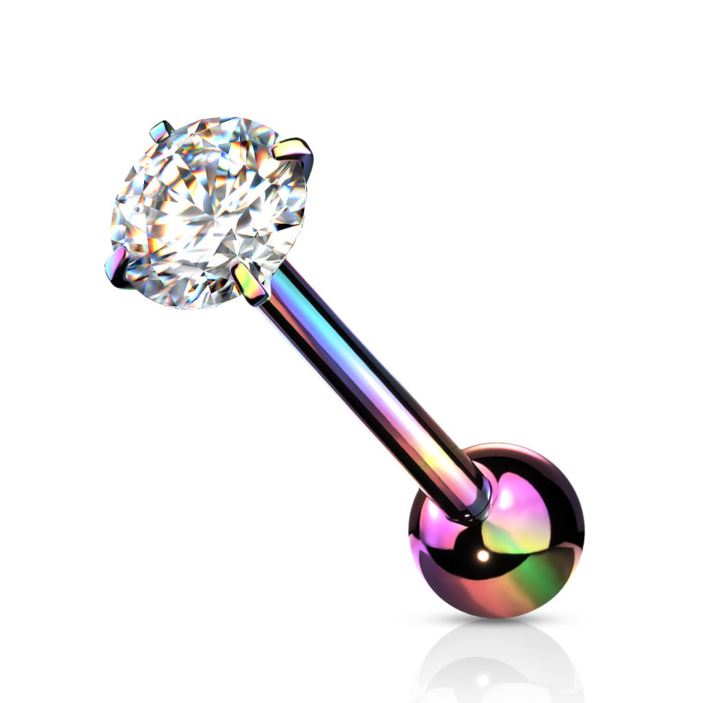 Premium Rounded Crystal Claw-set Tongue Barbell 14g
