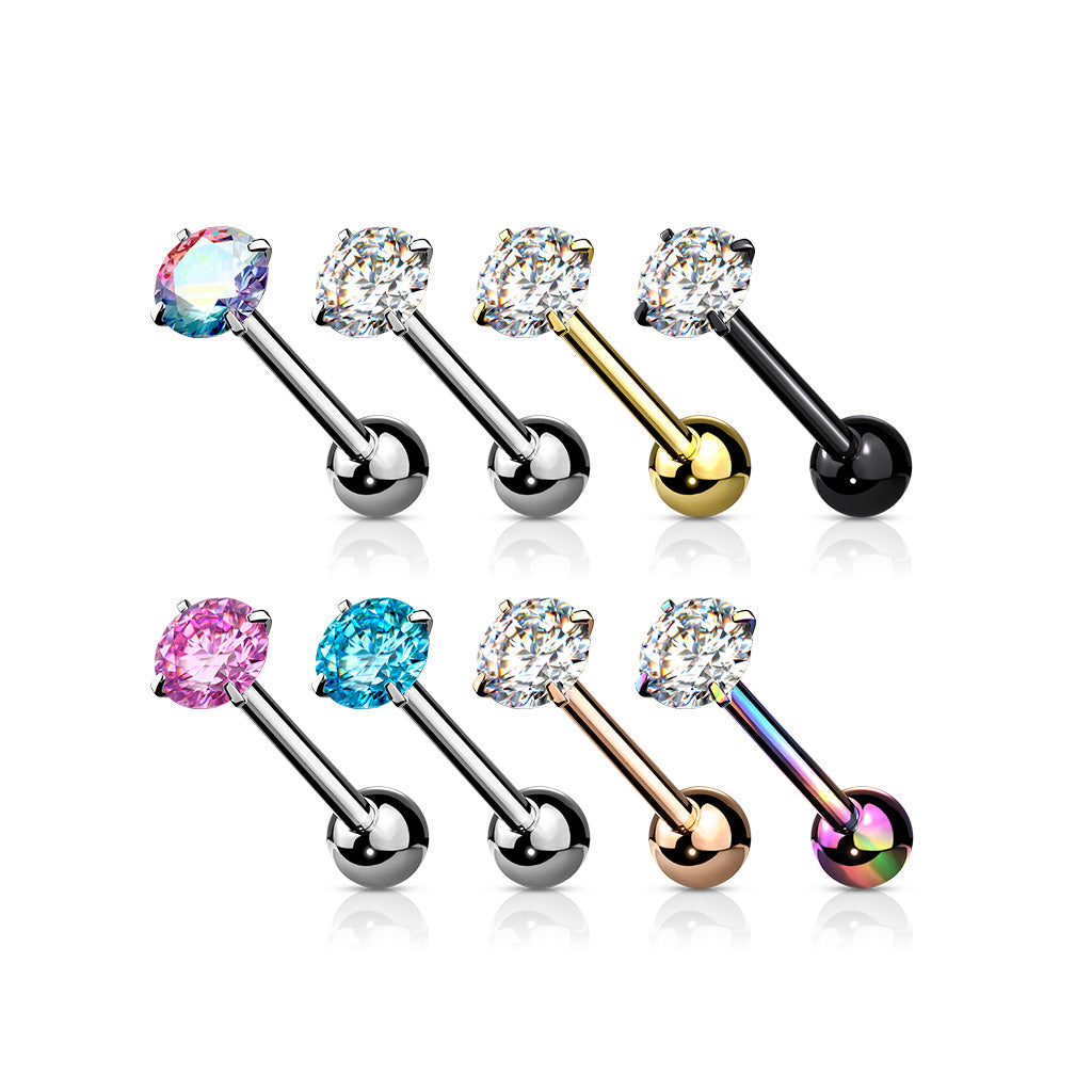 Premium Rounded Crystal Claw-set Tongue Barbell 14g