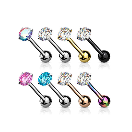 Premium Rounded Crystal Claw-set Tongue Barbell 14g