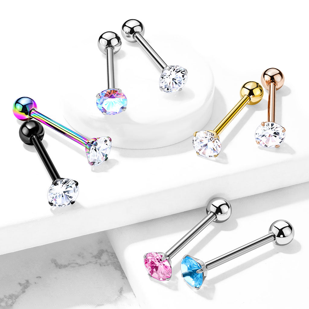 Premium Rounded Crystal Claw-set Tongue Barbell 14g