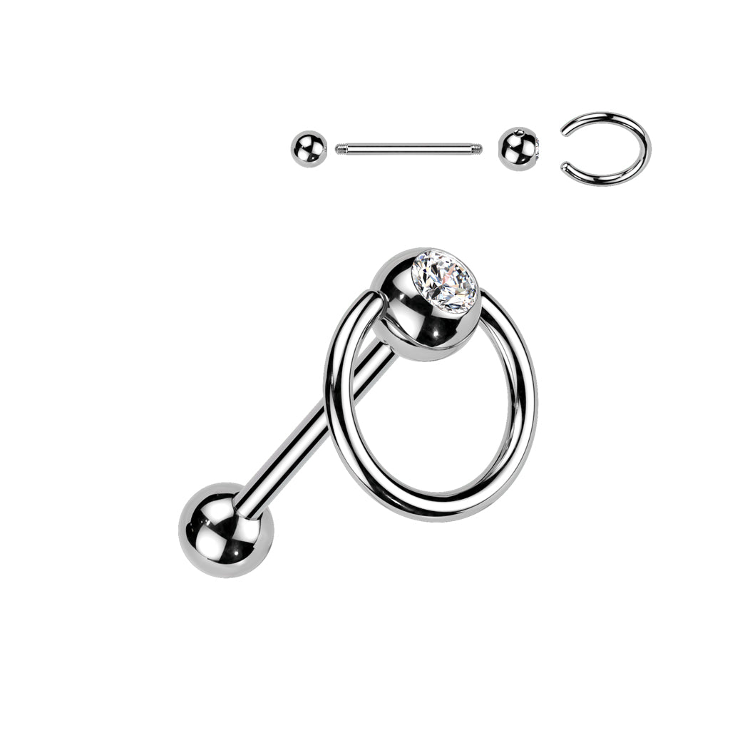 Slave Ring Bezel-Set Crystal Externally Threaded Ball Back 14g