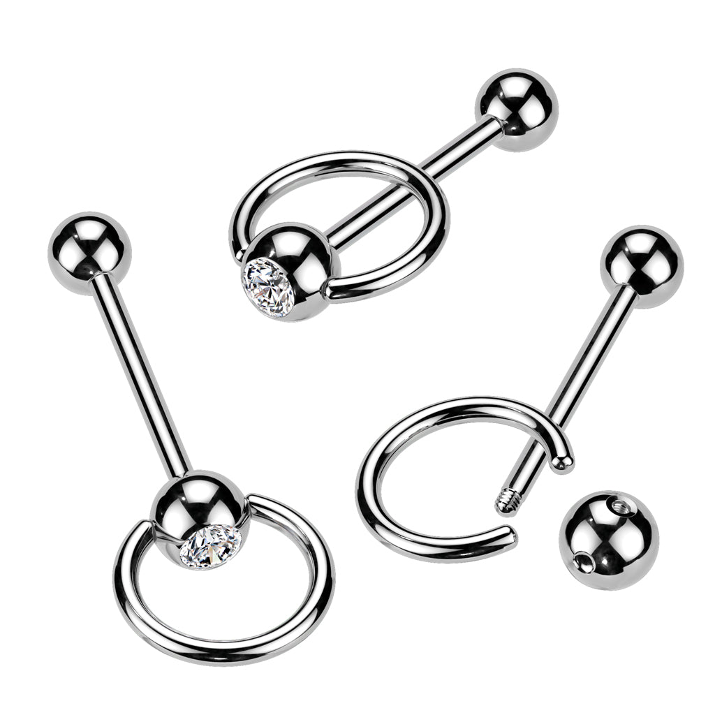 Slave Ring Bezel-Set Crystal Externally Threaded Ball Back 14g