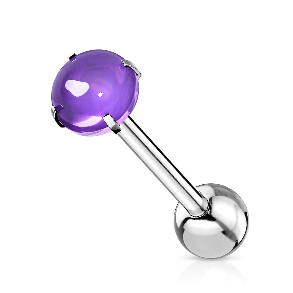 Premium Cabochon Crystal Claw-Set Tongue Barbell 14g