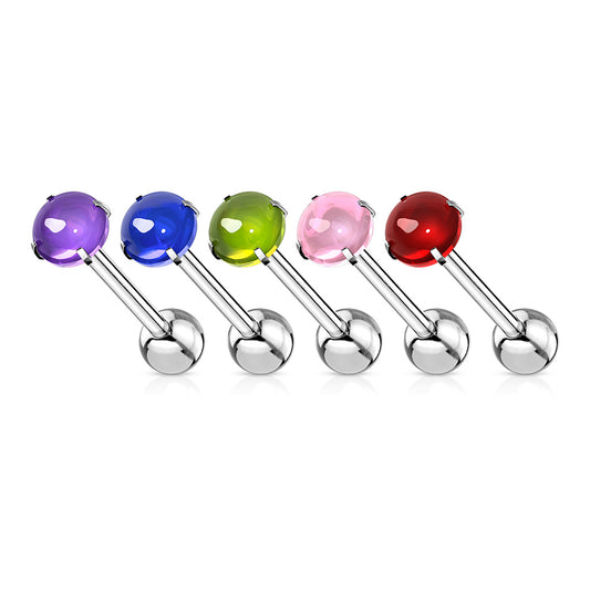 Premium Dome Crystal Claw-Set Tongue Barbell 14g