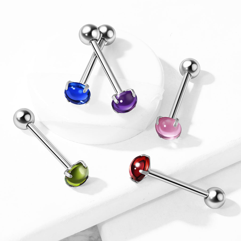 Premium Cabochon Crystal Claw-Set Tongue Barbell 14g