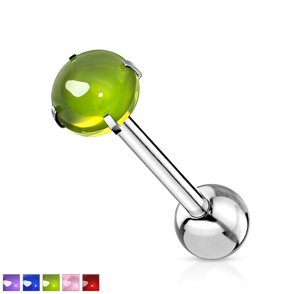 Premium Cabochon Crystal Claw-Set Tongue Barbell 14g