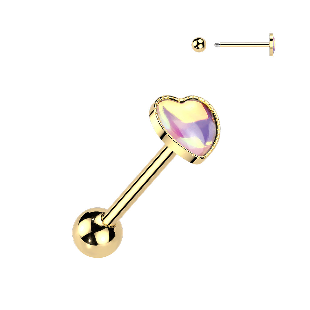 Premium Moonstone Heart Tongue Barbell 14g