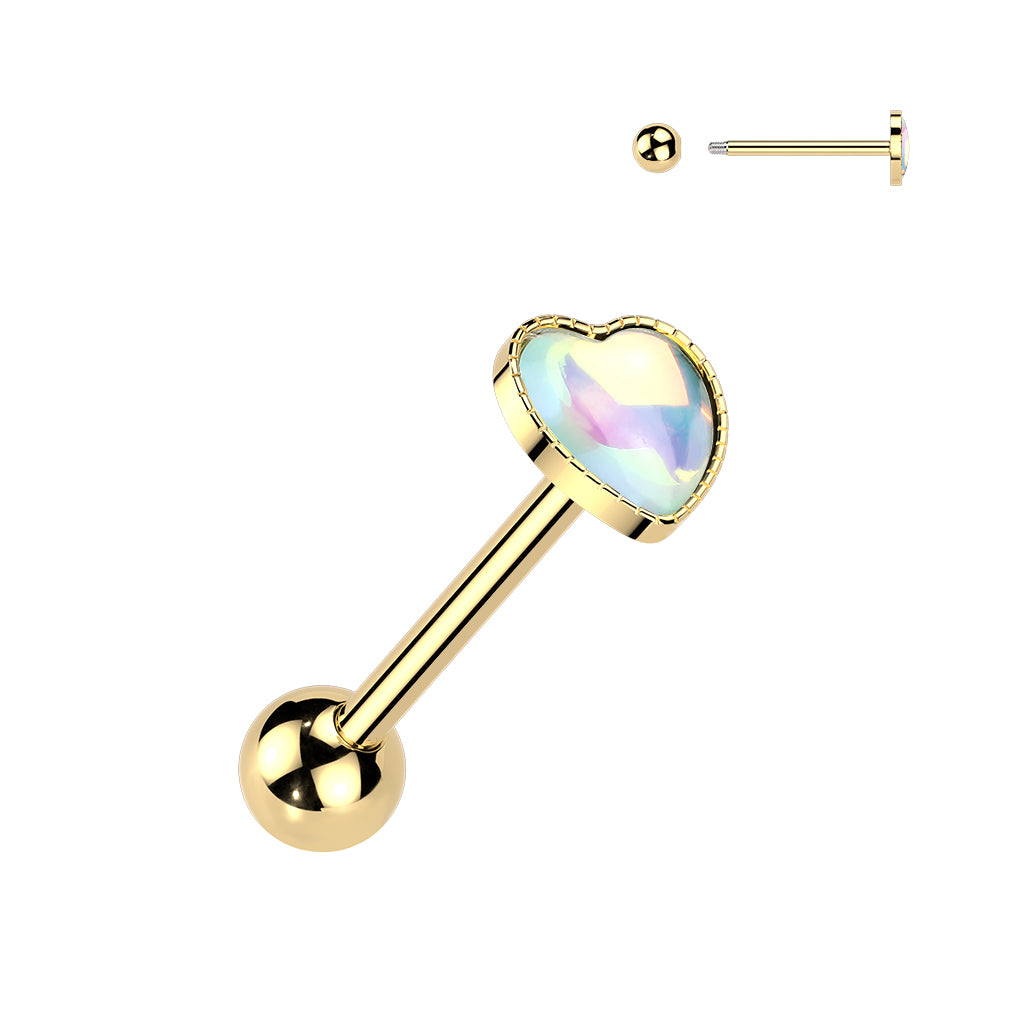 Premium Moonstone Heart Tongue Barbell 14g
