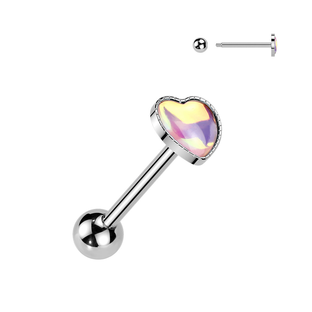 Premium Moonstone Heart Tongue Barbell 14g