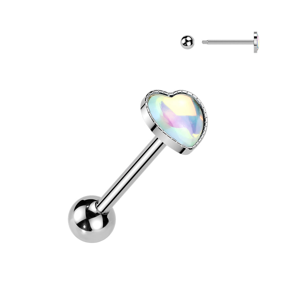Premium Moonstone Heart Tongue Barbell 14g