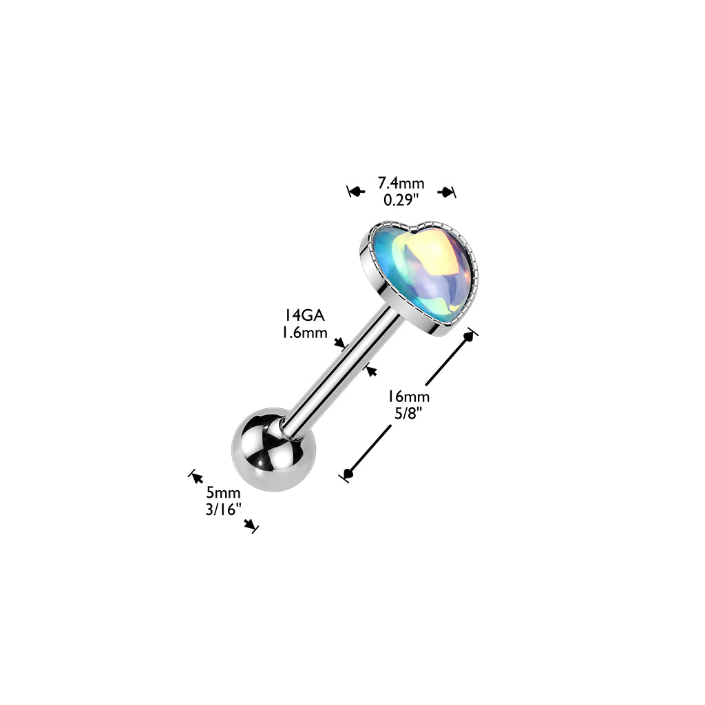 Premium Moonstone Heart Tongue Barbell 14g