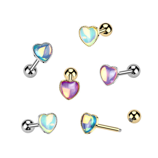 Premium Moonstone Heart Tongue Barbell 14g