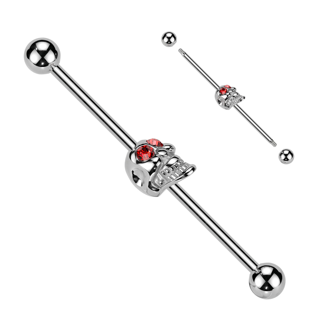 Ruby Eyed Skull Industrial Barbell 14g