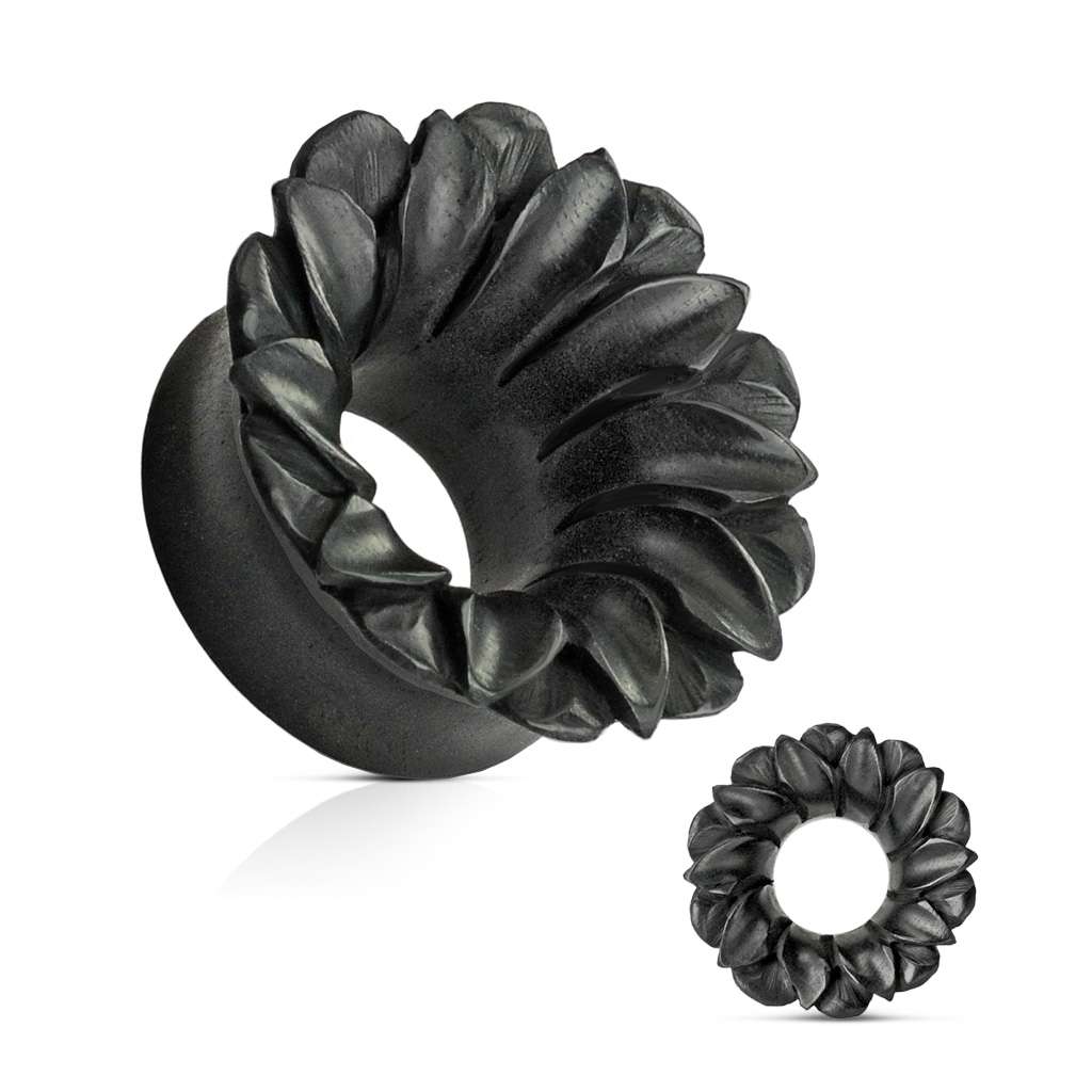 Black Areng Wood with Hand Carved Lotus - Saddle Tunnel 2, 0, 00, 7-16, 1-2, 9-16, 5-8, 3-4, 7-8, 1