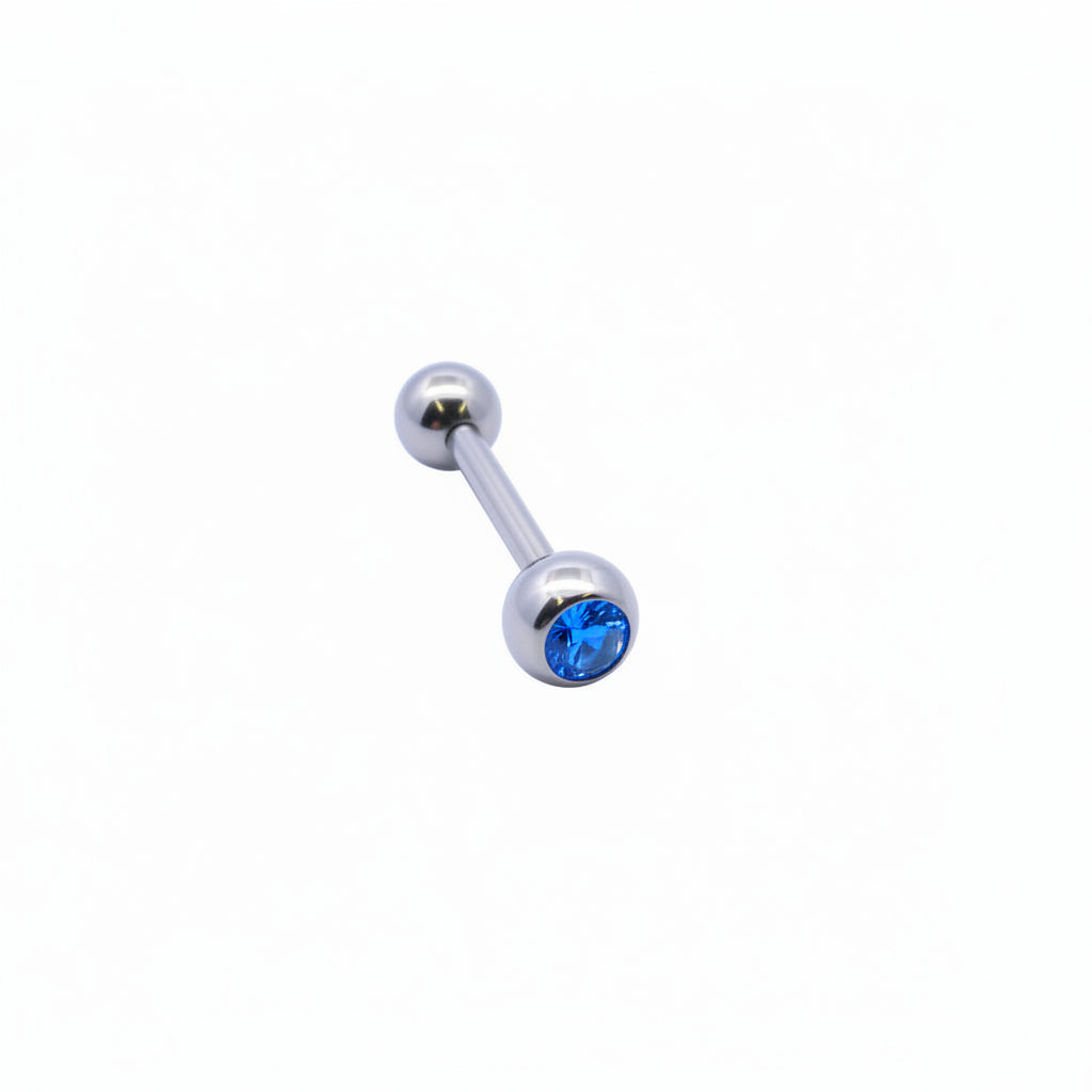 PVD & Surgical Steel Bezel-Set Crystal Tongue Barbell 14g