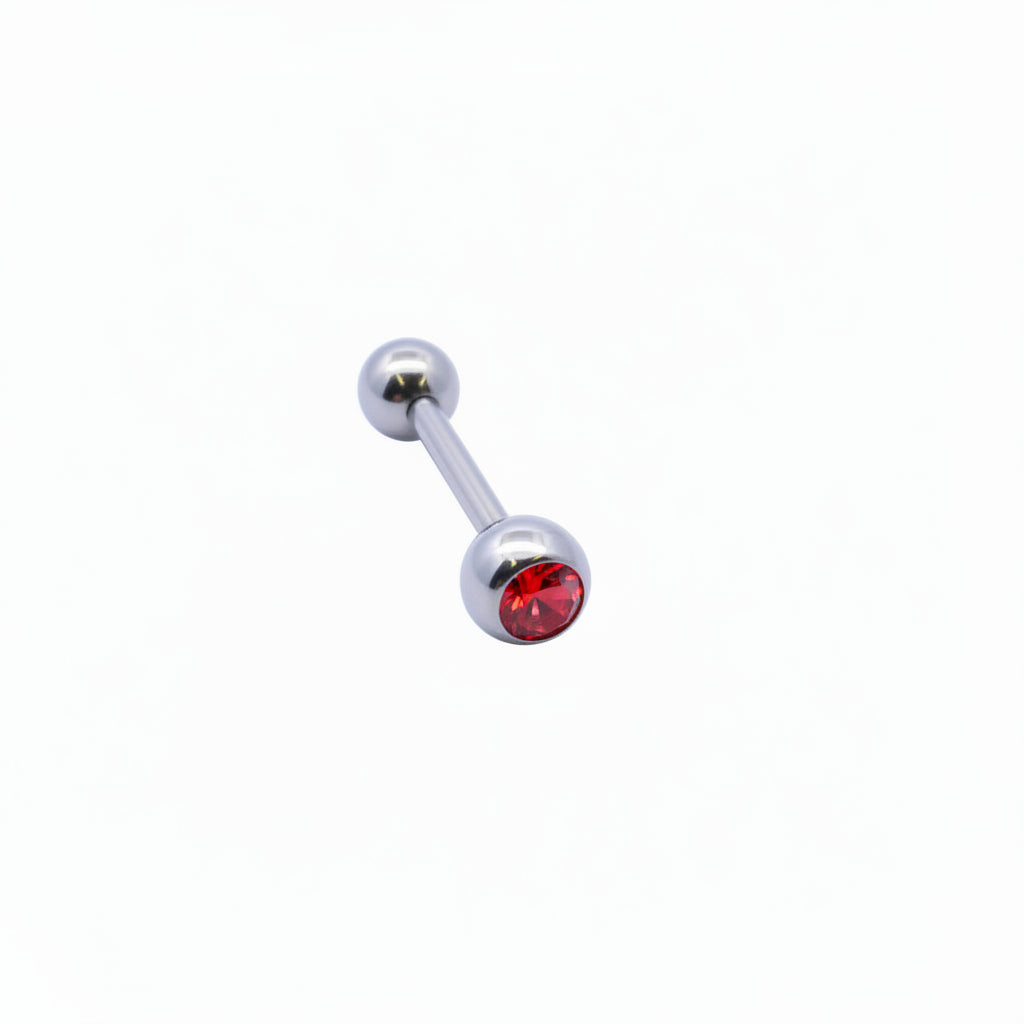 PVD & Surgical Steel Bezel-Set Crystal Tongue Barbell 14g