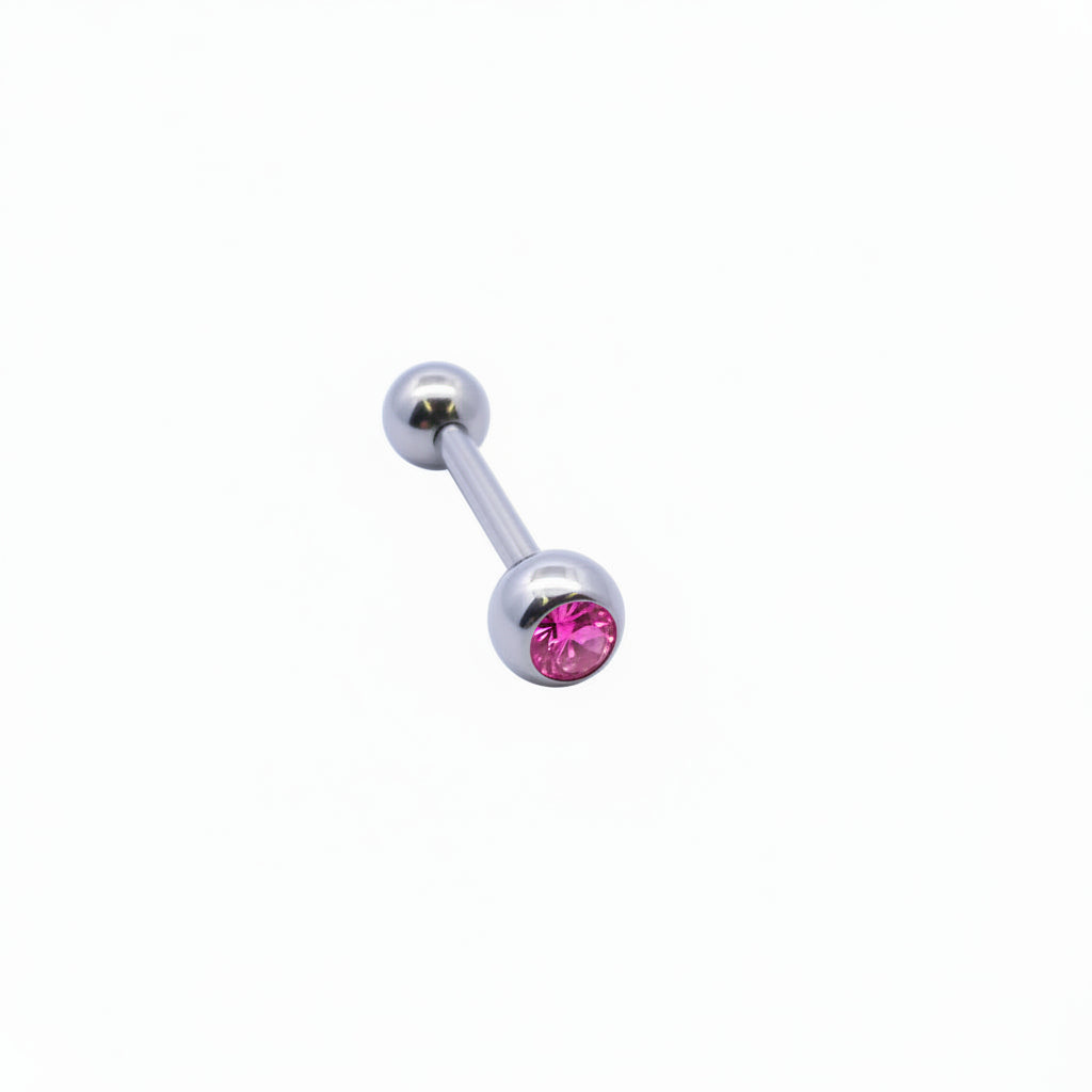 PVD & Surgical Steel Bezel-Set Crystal Tongue Barbell 14g