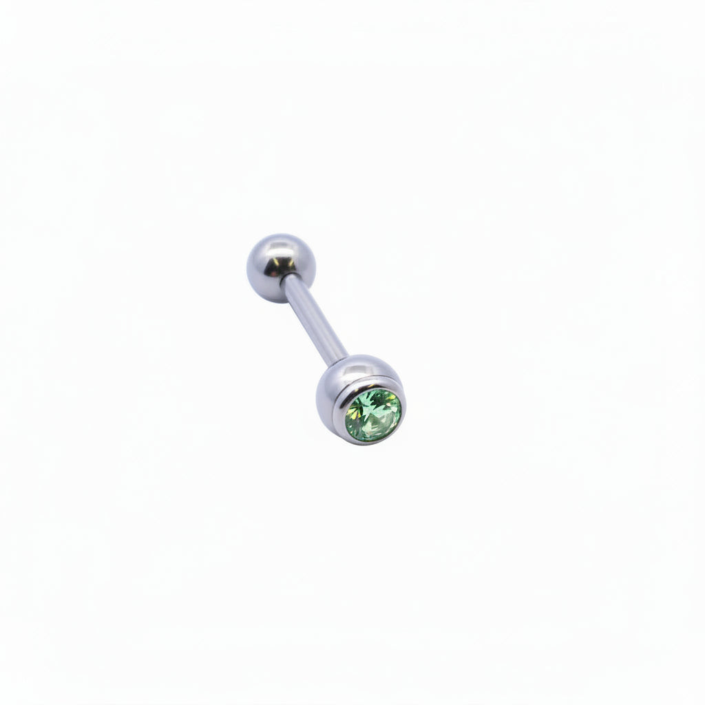 PVD & Surgical Steel Bezel-Set Crystal Tongue Barbell 14g