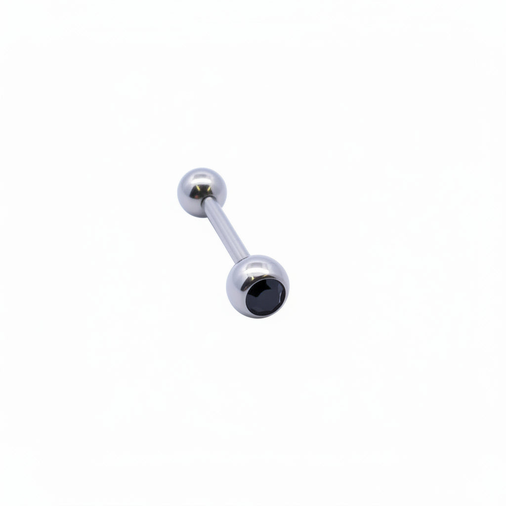 PVD & Surgical Steel Bezel-Set Crystal Tongue Barbell 14g