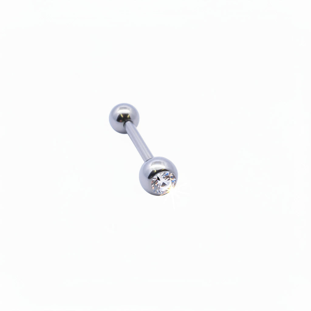 PVD & Surgical Steel Bezel-Set Crystal Tongue Barbell 14g