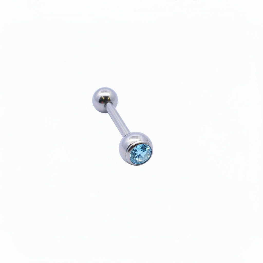 PVD & Surgical Steel Bezel-Set Crystal Tongue Barbell 14g