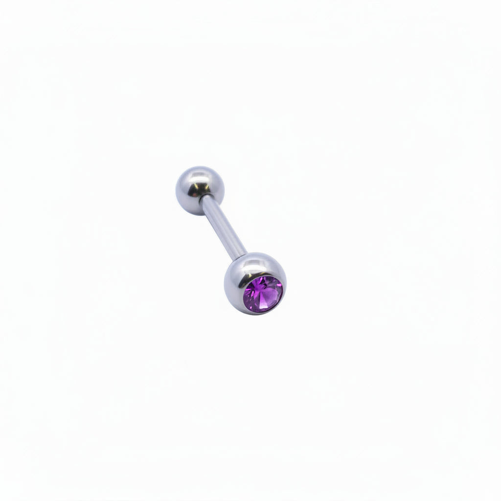 PVD & Surgical Steel Bezel-Set Crystal Tongue Barbell 14g