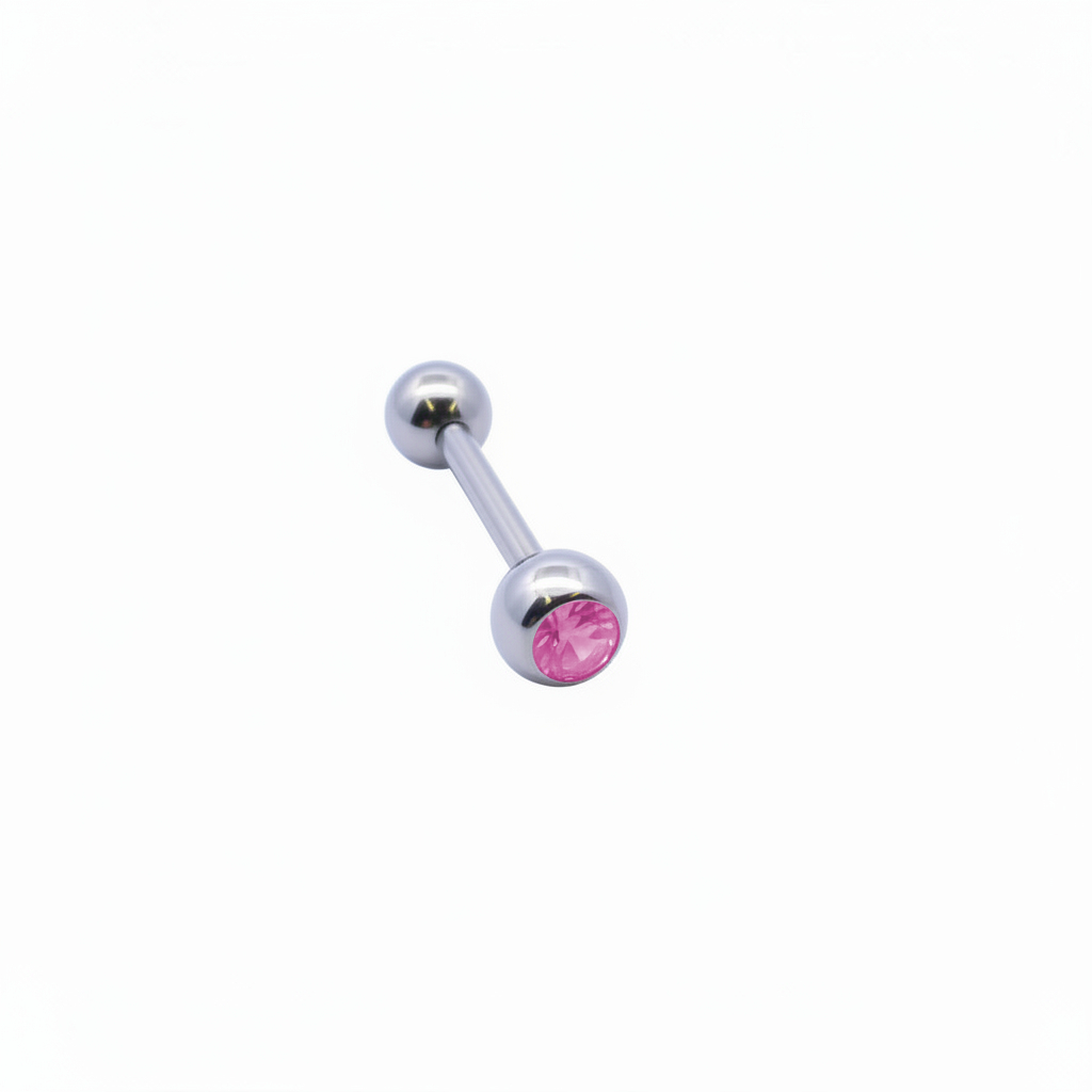 PVD & Surgical Steel Bezel-Set Crystal Tongue Barbell 14g