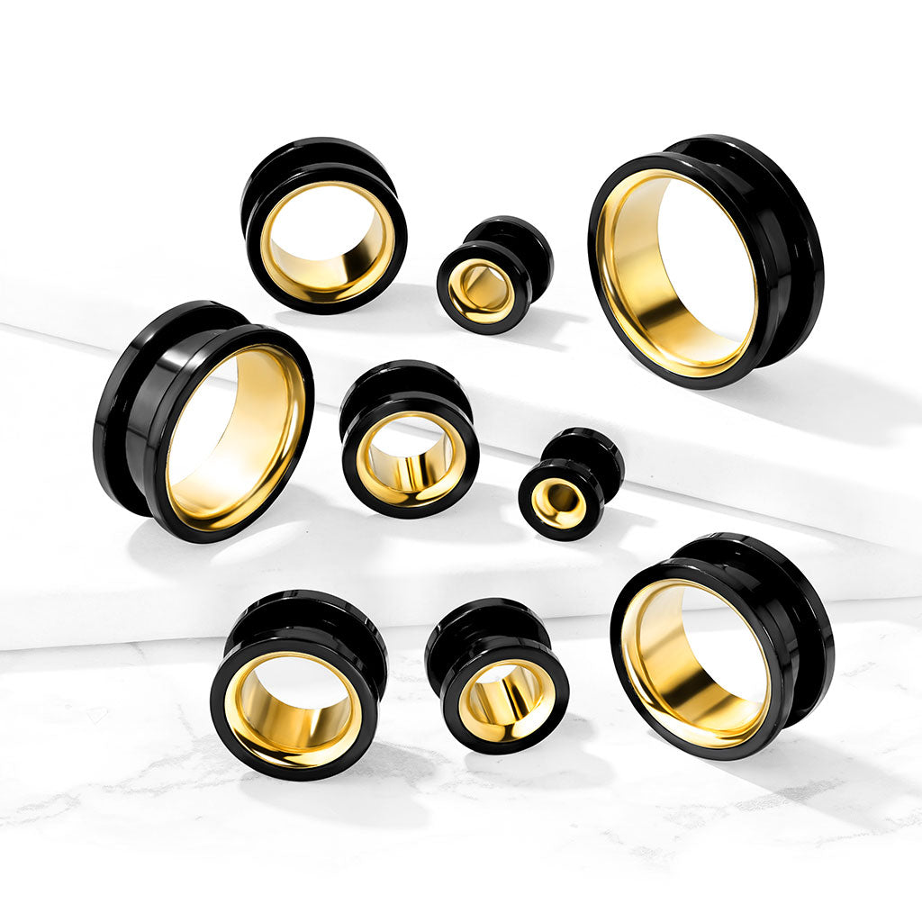 Blackline Machine Head with Gold Centre 2g, 0g, 00g, 1-2, 9-16, 5-8, 3-4, 7-8, 1 inch