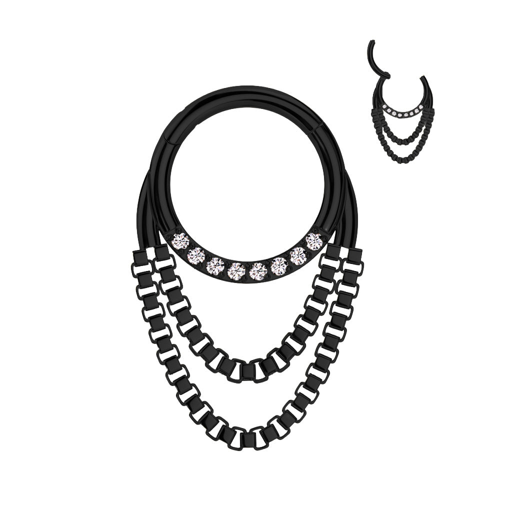 Premium Crystal + Double Chain Segment Ring 16g