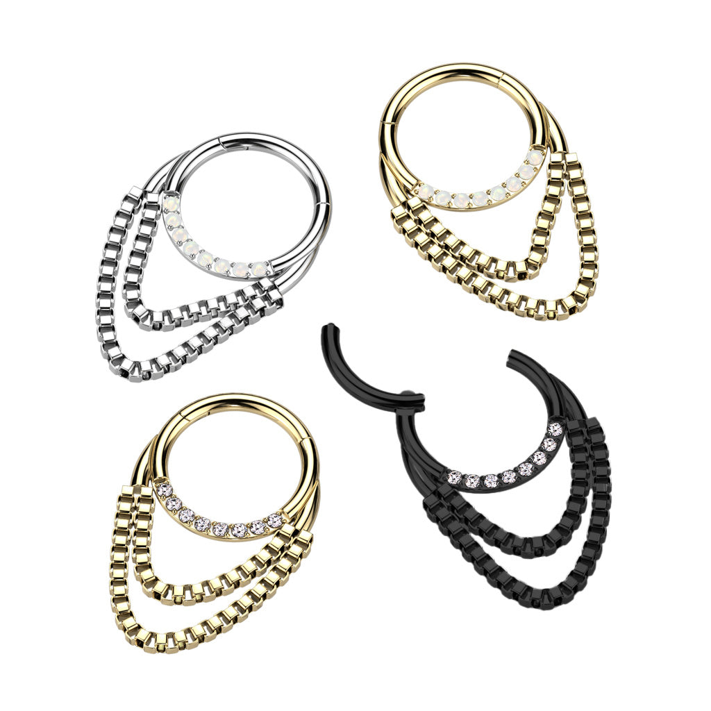Premium Crystal + Double Chain Segment Ring 16g