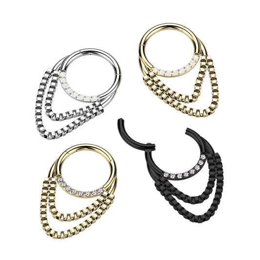Premium Crystal + Double Chain Segment Ring 16g