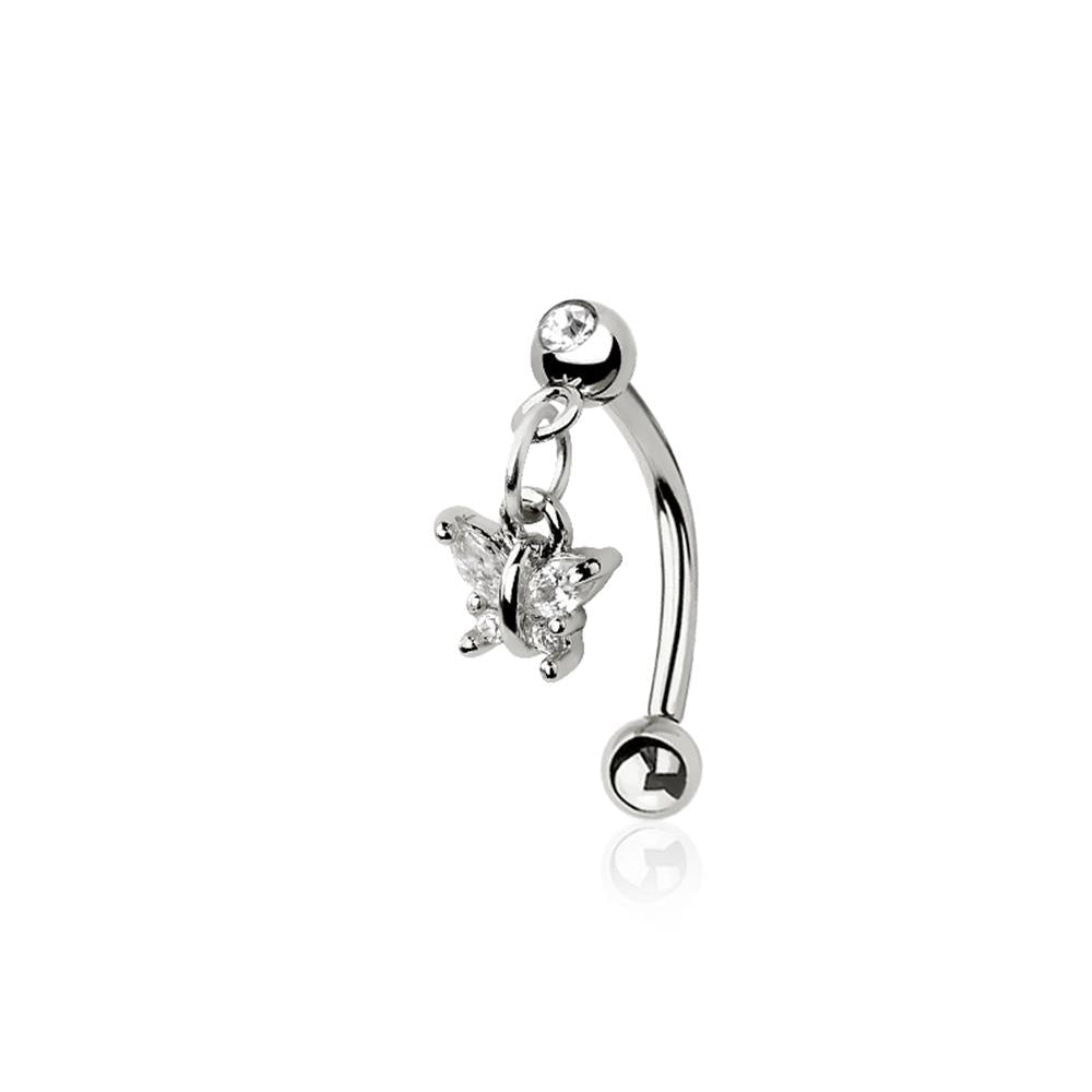 Butterfly Dangle Crystal Curved Barbell 16g