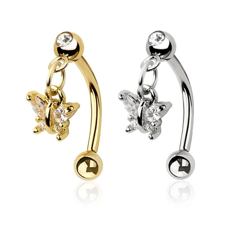 Butterfly Dangle Crystal Curved Barbell 16g