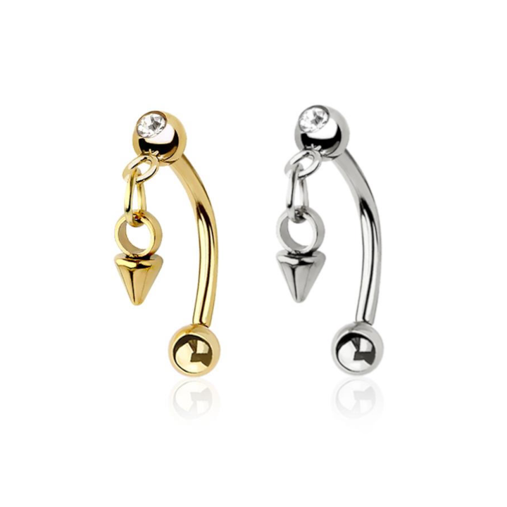Spike Dangle Crystal Curved Barbell 16g