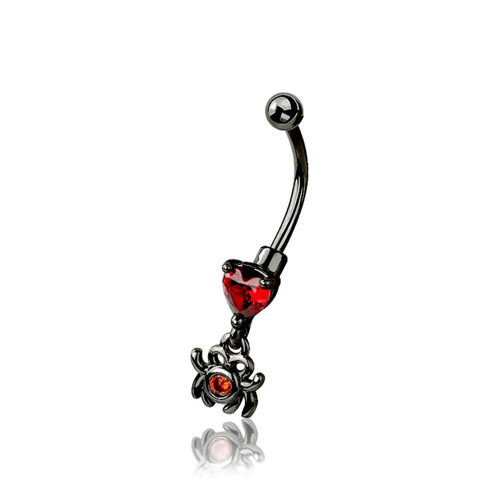 Red Heart + Spider Dangle Curved Barbell 16g