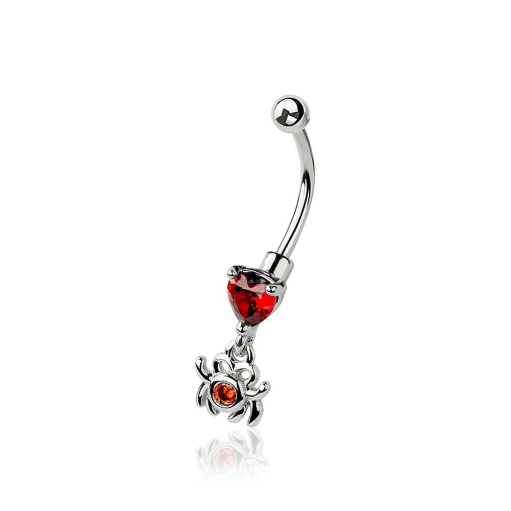 Red Heart + Spider Dangle Curved Barbell 16g