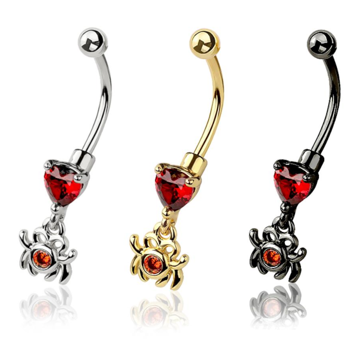 Red Heart + Spider Dangle Curved Barbell 16g