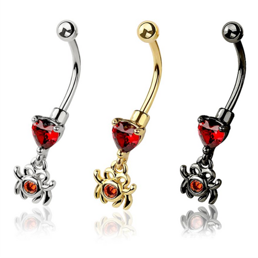 Red Heart + Spider Dangle Curved Barbell 16g