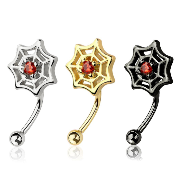 Spider Web + Red Crystal Curved Barbell 16g