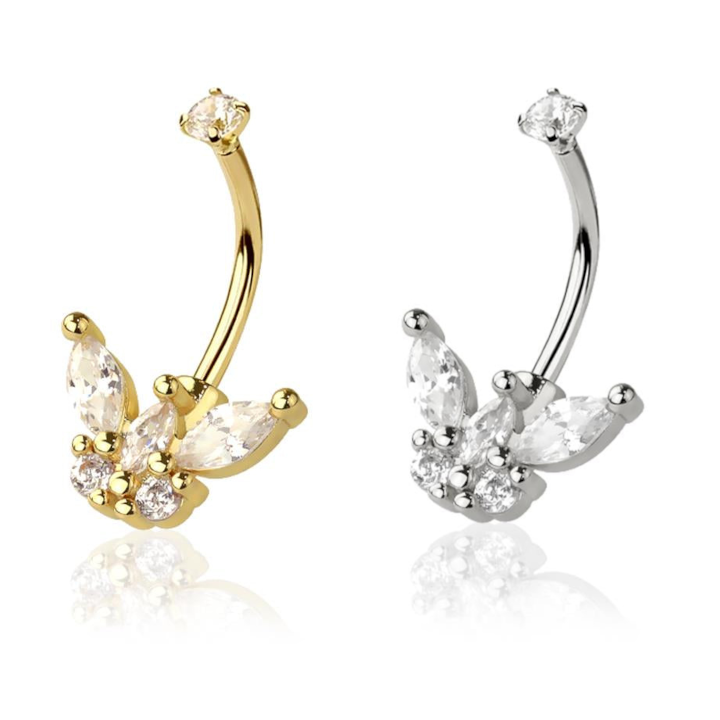 Marquise Wing Crystal Claw-Set Curved Barbell 16g