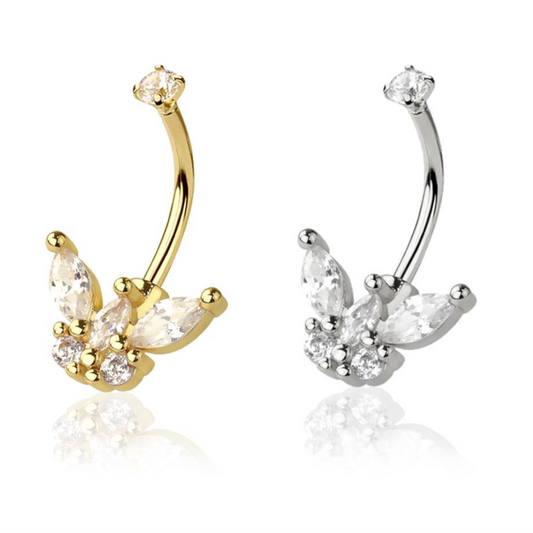 Marquise Wing Crystal Claw-Set Curved Barbell 16g