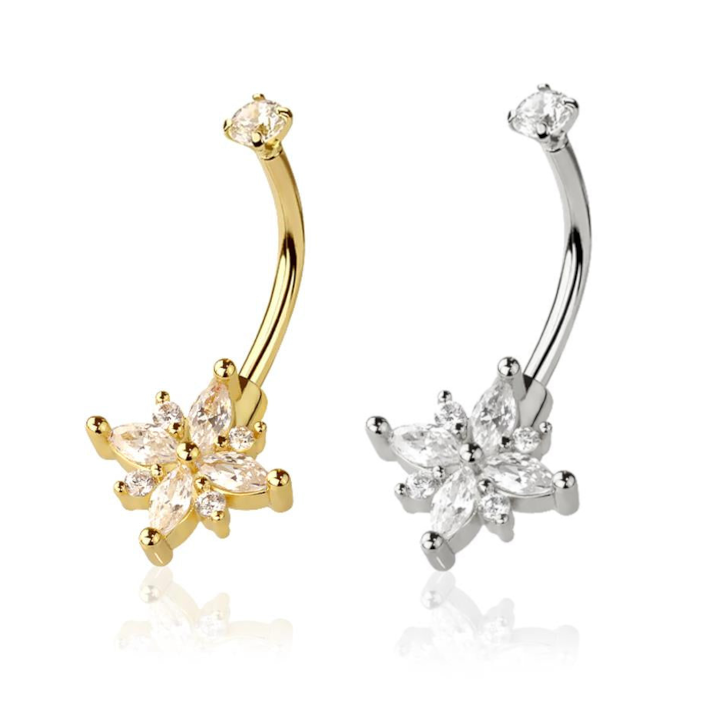 Marquise Bloom Crystal Claw-Set Curved Barbell 16g