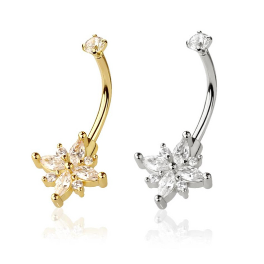 Marquise Bloom Crystal Claw-Set Curved Barbell 16g